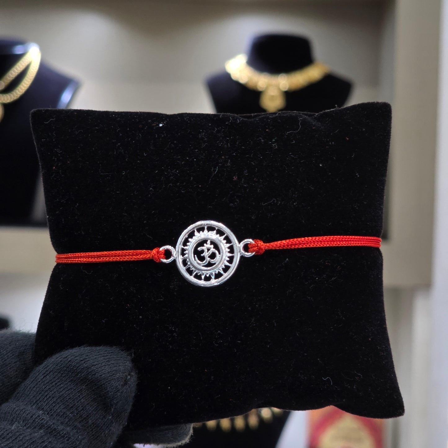 925 PURE SILVER RAKHI WITH THREAD IN "OM" DESIGN
