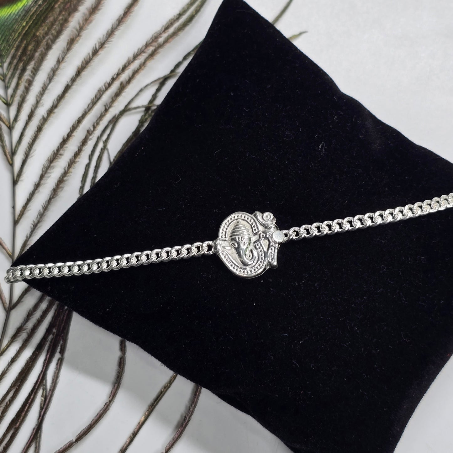 Pure 925 Silver Ganesh Rakhi with Chain