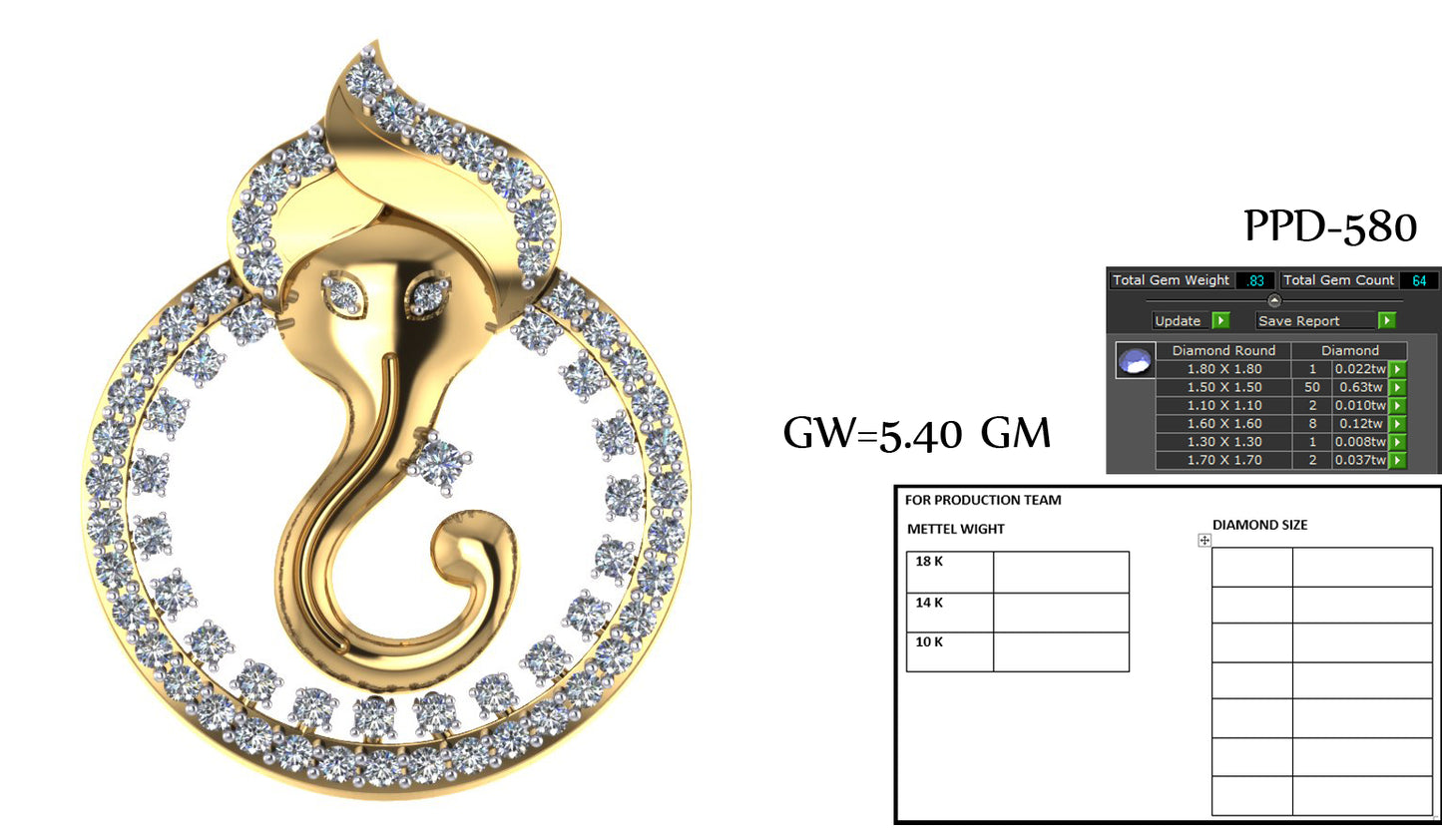 Ganesha Design Pendant dp718