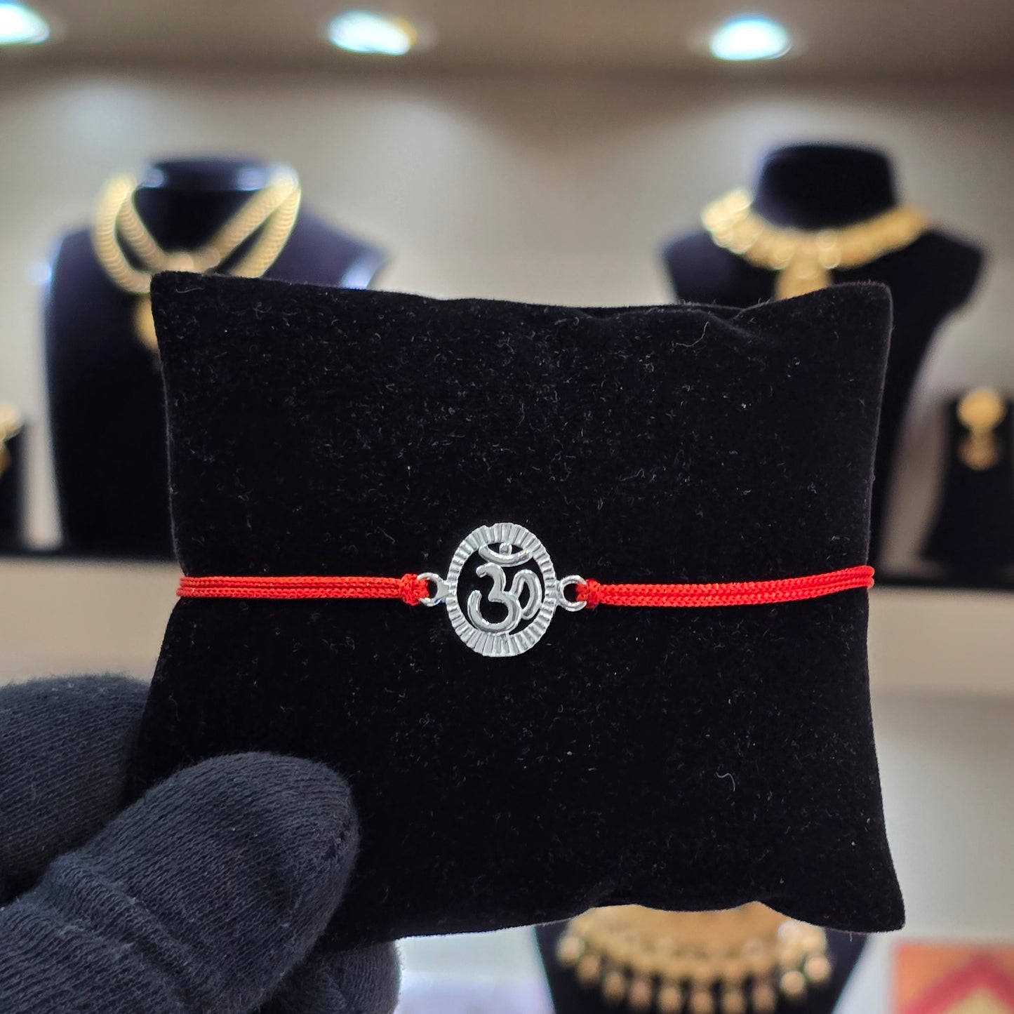 925 PURE SILVER RAKHI WITH THREAD IN "OM" DESIGN