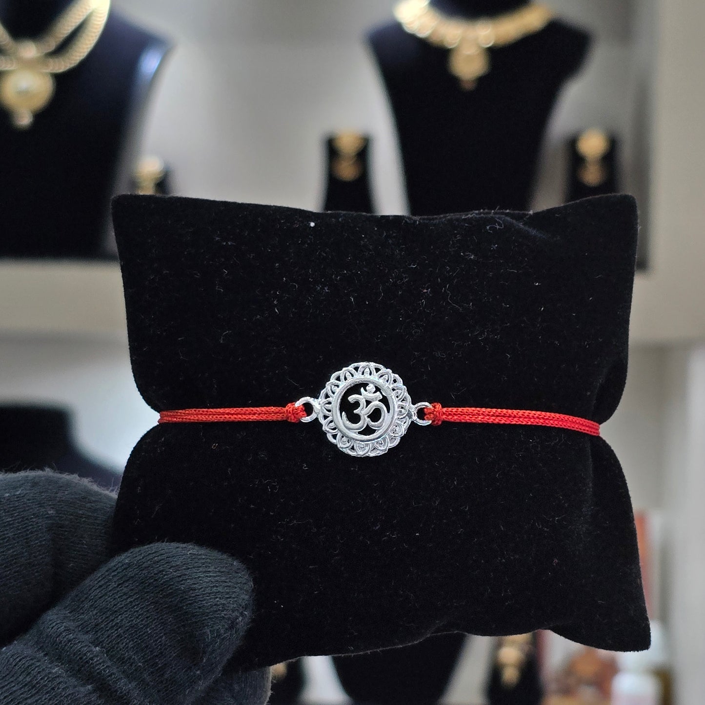 925 PURE SILVER RAKHI WITH THREAD IN "OM" DESIGN