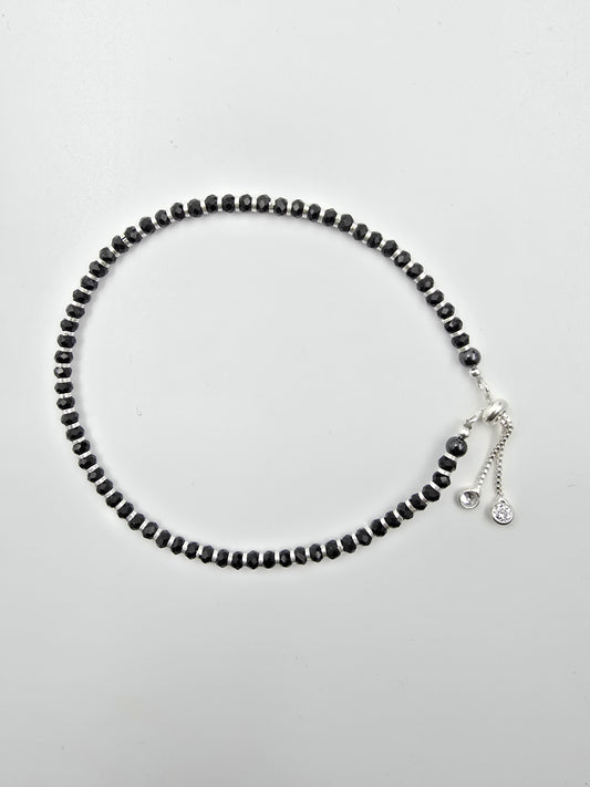 925 Silver Black Beeds Adjustable Anklet A4
