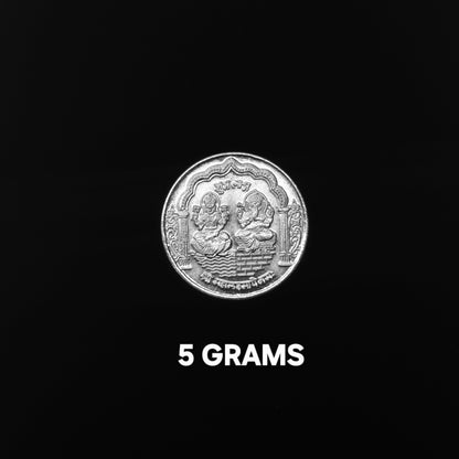 Pure 999 Silver hallmarked Lord ganesha and Lakshmi ji 5 grams Coin