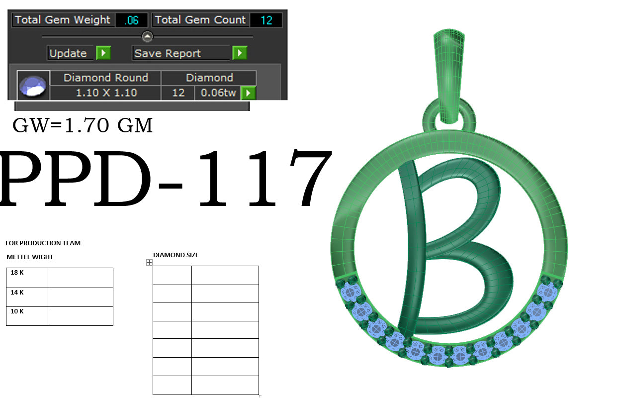 B alphabet designer pendant dp260