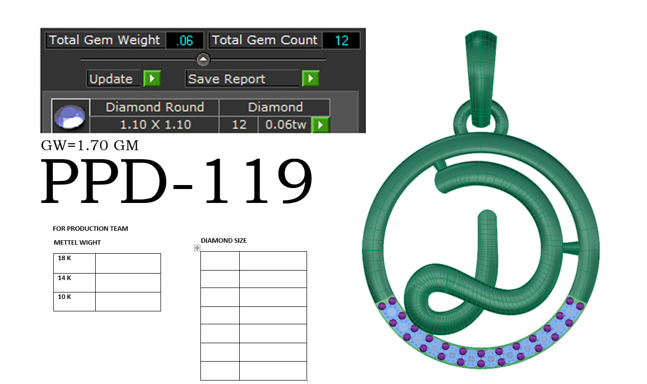 D alphabet shape designer pendnt dp262