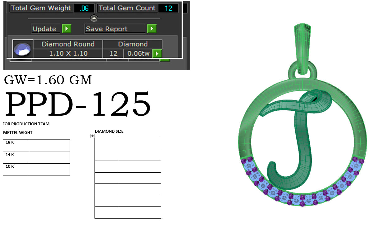 J alphabet shape designer pendant dp270