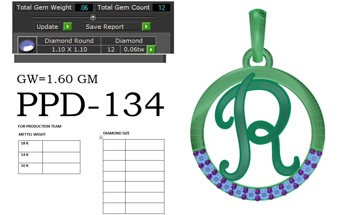 R alphabet designer pendant dp259