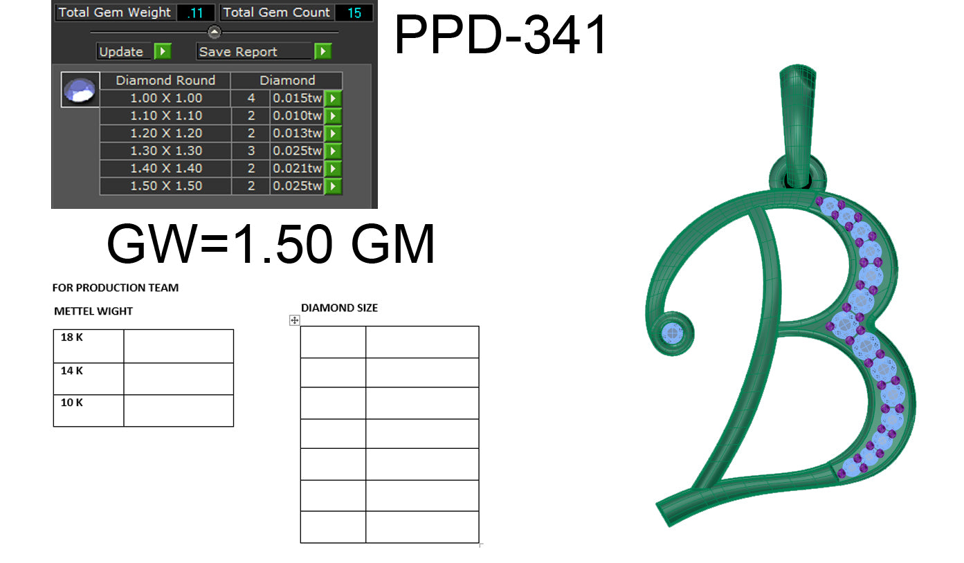 B alphabet shape designer pendant dp427