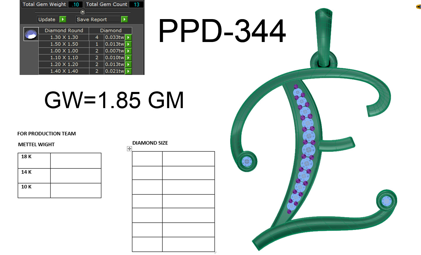E alphabet shape designer pendant dp425