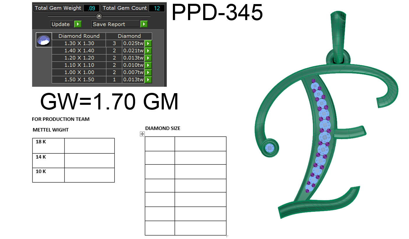F alphabet shape designer pendant dp424