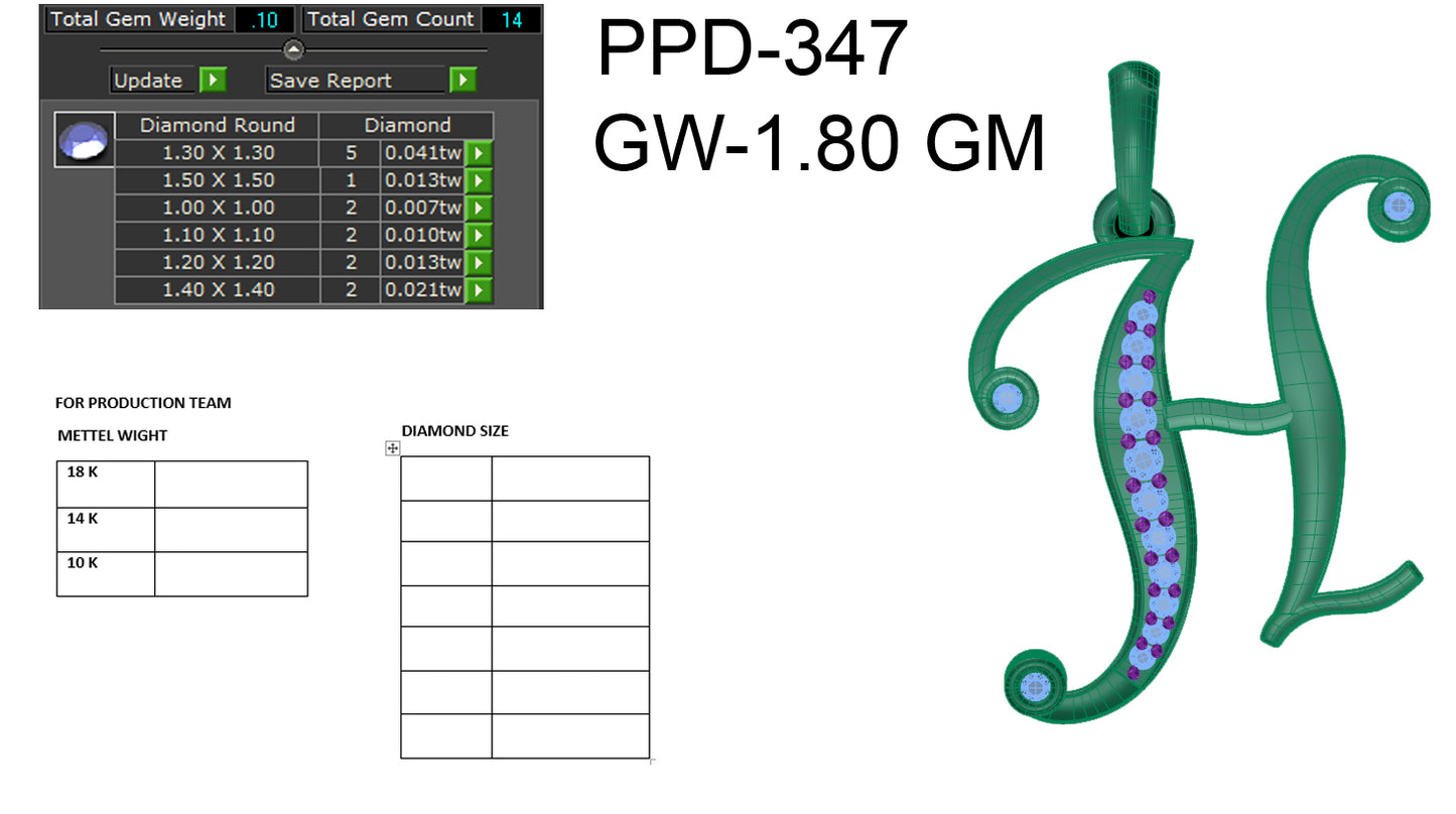 H alphabet shape designer pendant dp374
