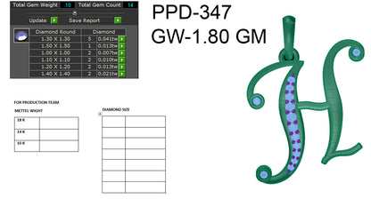 H alphabet shape designer pendant dp374
