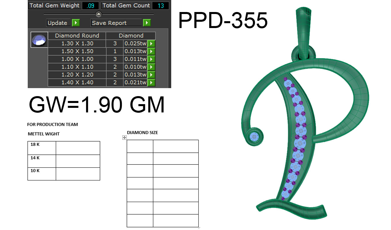 P alphabet shape designer pendant dp433