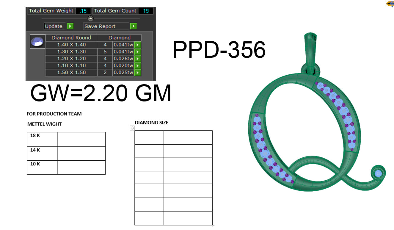 Q alphabet shape designer pendant dp432