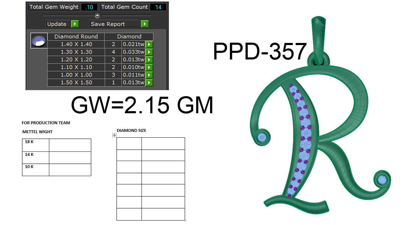 R Alphabet Designer Pendant dp458