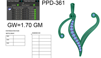 V Alphabet Designer Pendant dp462