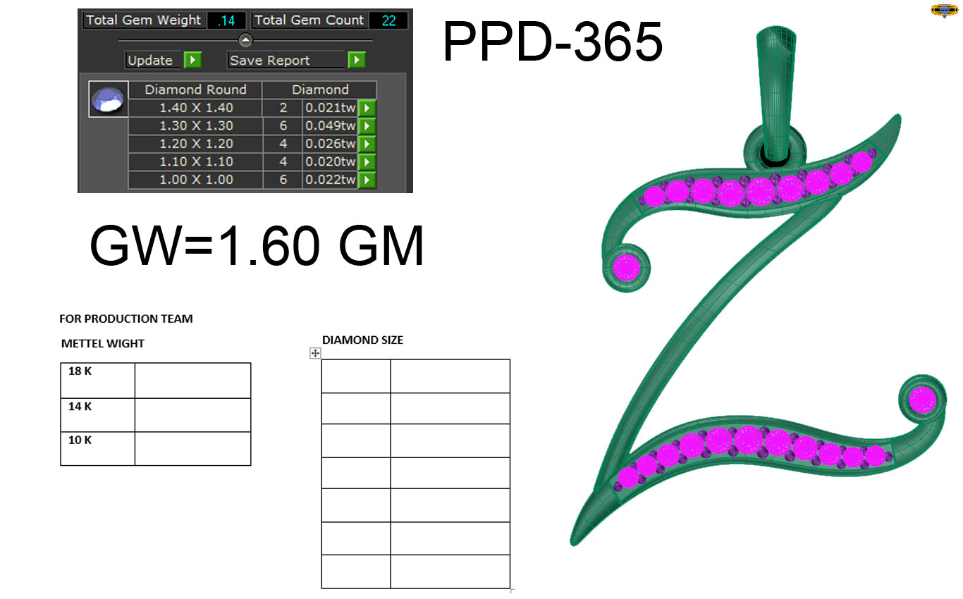 Z alphabet shape designer pendant dp449