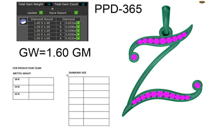 Z alphabet shape designer pendant dp449