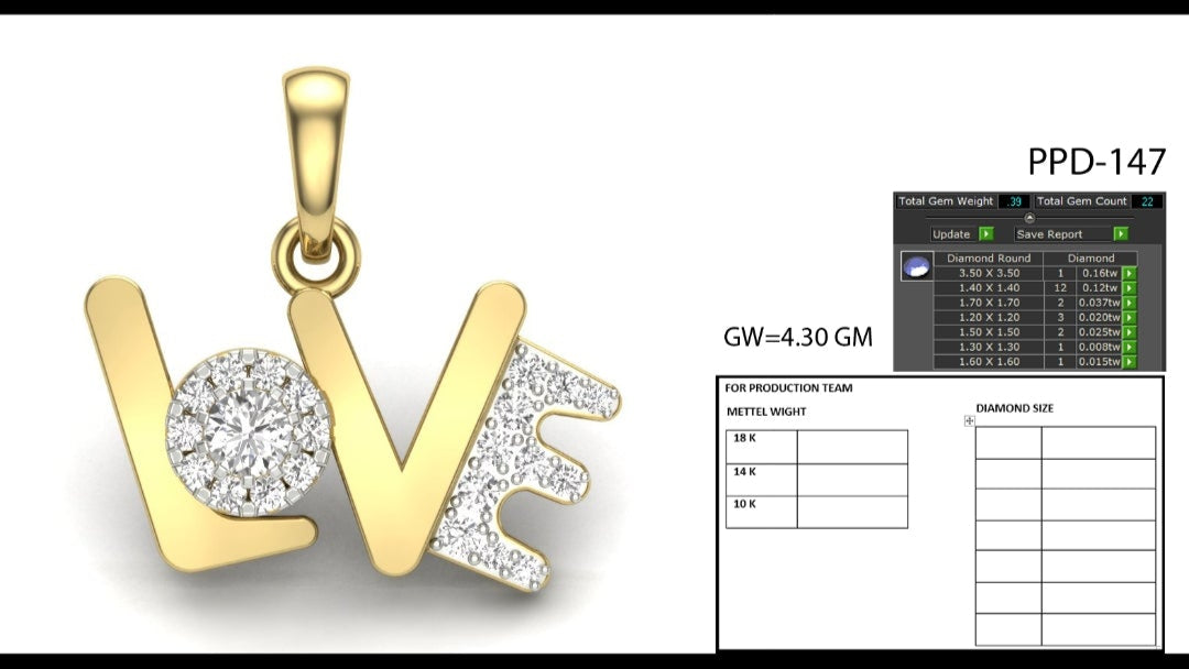 LOVE shape alphabet deisgn pendant dp243
