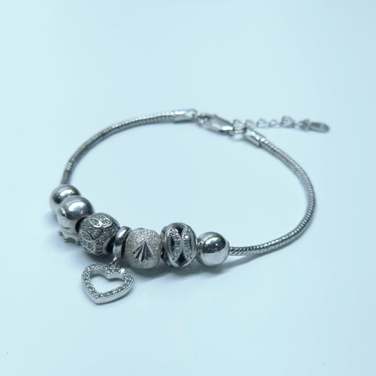 925 Silver Teen & Lady Bracelet With Spakling Silver Balls with a Heart