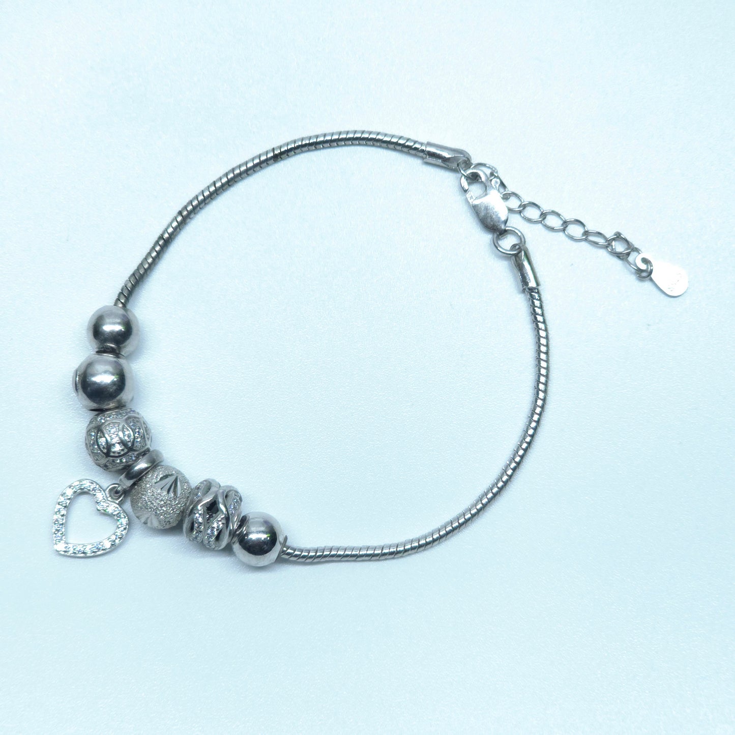 925 Silver Teen & Lady Bracelet With Spakling Silver Balls with a Heart