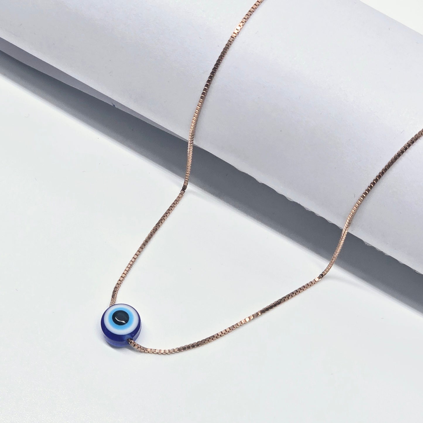 925 Rose Gold Polished Chain WIth Evil Eye Pandant