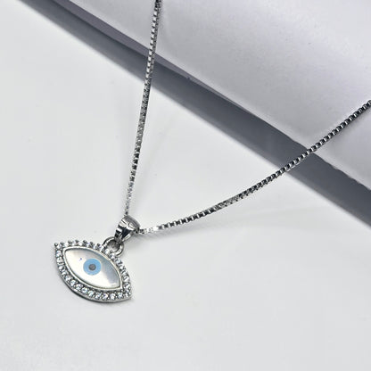 925 Silver Chain With Evil Eye Pandent With Cut Stones