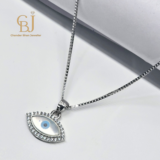 925 Silver Chain With Evil Eye Pandent With Cut Stones