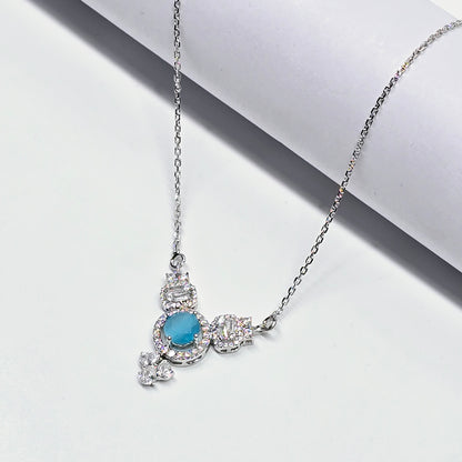 925 Silver Ladies Chian With  Diamond Cut Stones Floral Pandant