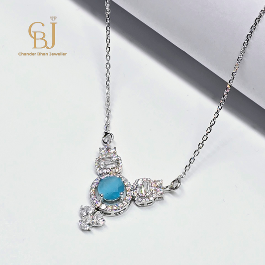925 Silver Ladies Chian With  Diamond Cut Stones Floral Pandant