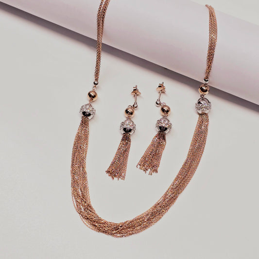 A Beautifully Crafted 925 Rose Gold SIlver Neck-set With Earring