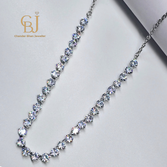 A 925 Sterling Silver Chain With A LAyer of Single Diamond Cut Stones