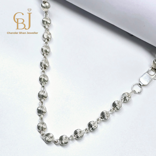 925 Sterling Silver Ladies Chain WIth Sphere Balls WIth Spiral Cuts Design