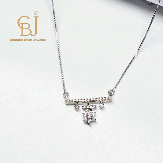 Pure 925 Sterling Silver Chain WIth Floral pandant With Diamond Cut Stones