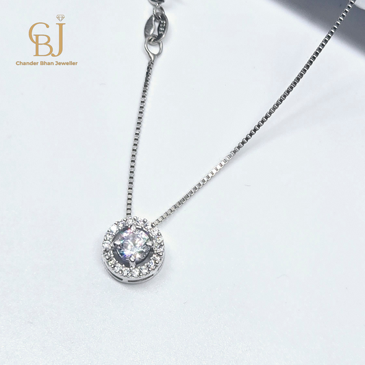 925 SIlver Ladies Chain WIth Round Shape Stoned Pandant