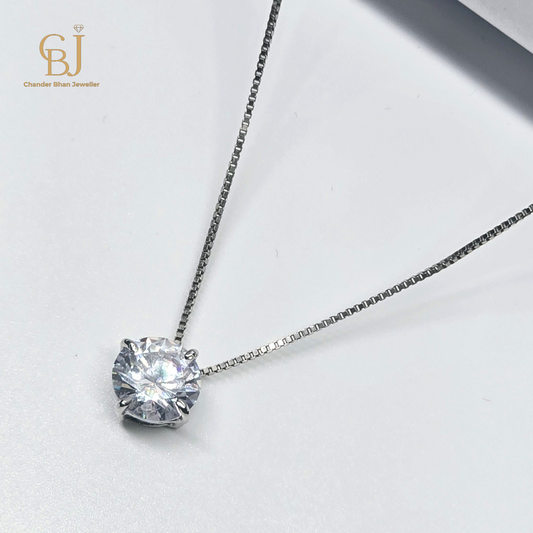 925 Silver Girlish Chainn With Single Stone Round Pandant