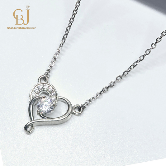 925 Silver Teen Chain With Heart Shape Pandant With Diamond Cut Stones
