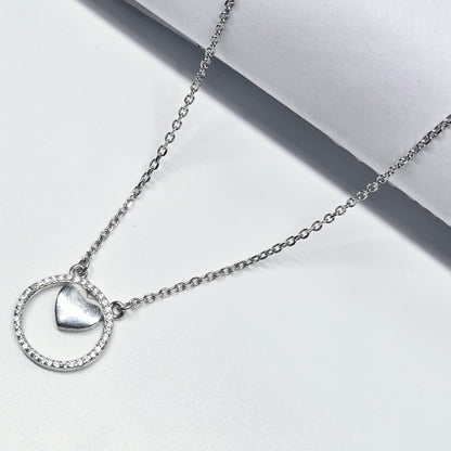 925 Silver Girlish Chain With Heart in Round Shape Pandant
