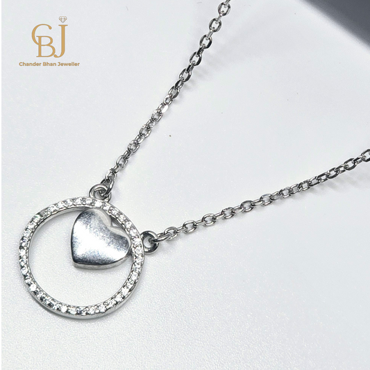 925 Silver Girlish Chain With Heart in Round Shape Pandant