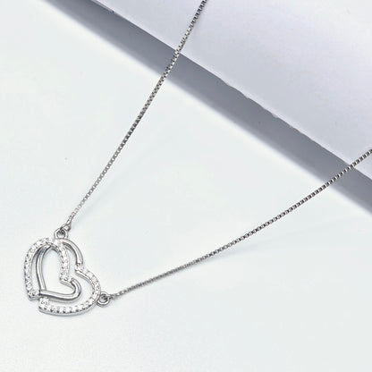 925 SIlver Girlish Chain With Double heart Pandant With Diamond Cut Stones