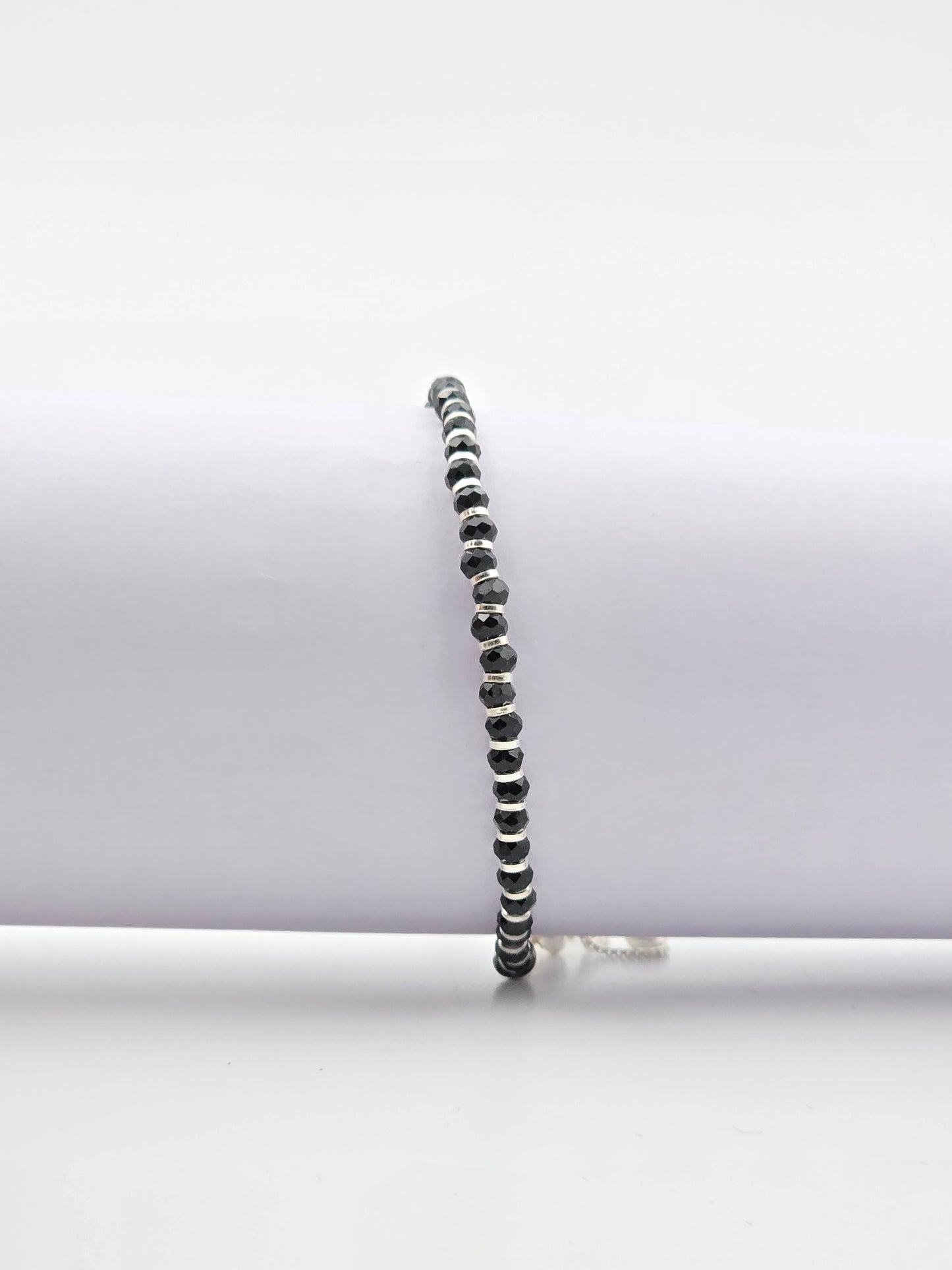 925 Silver Black Beeds Ladies & Teen Adjustable Bracelet