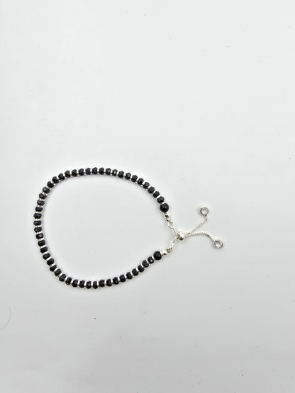 925 Silver Black Beeds Ladies & Teen Adjustable Bracelet