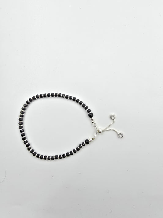 925 Silver Black Beeds Ladies & Teen Adjustable Bracelet