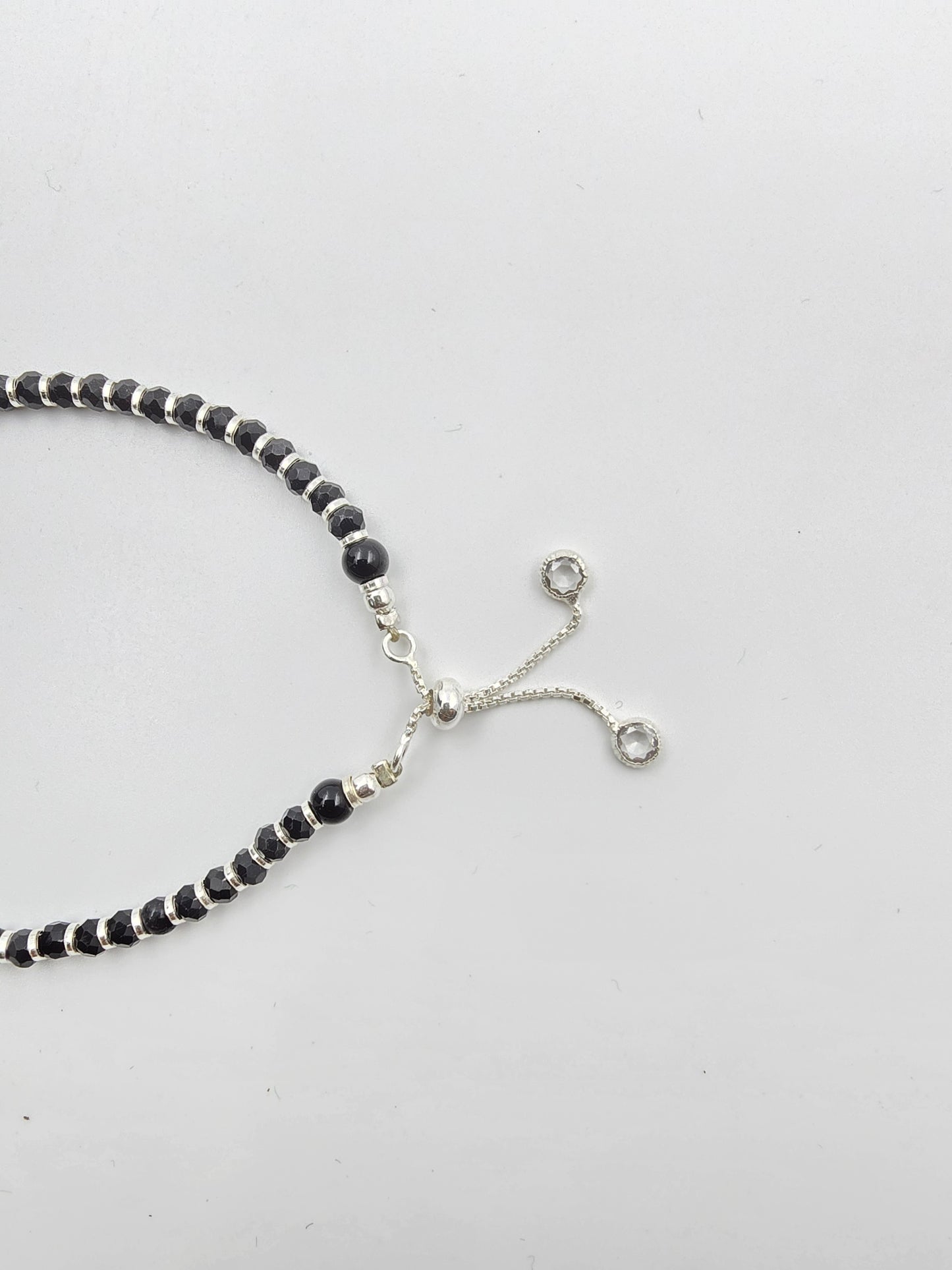 925 Silver Black Beeds Ladies & Teen Adjustable Bracelet