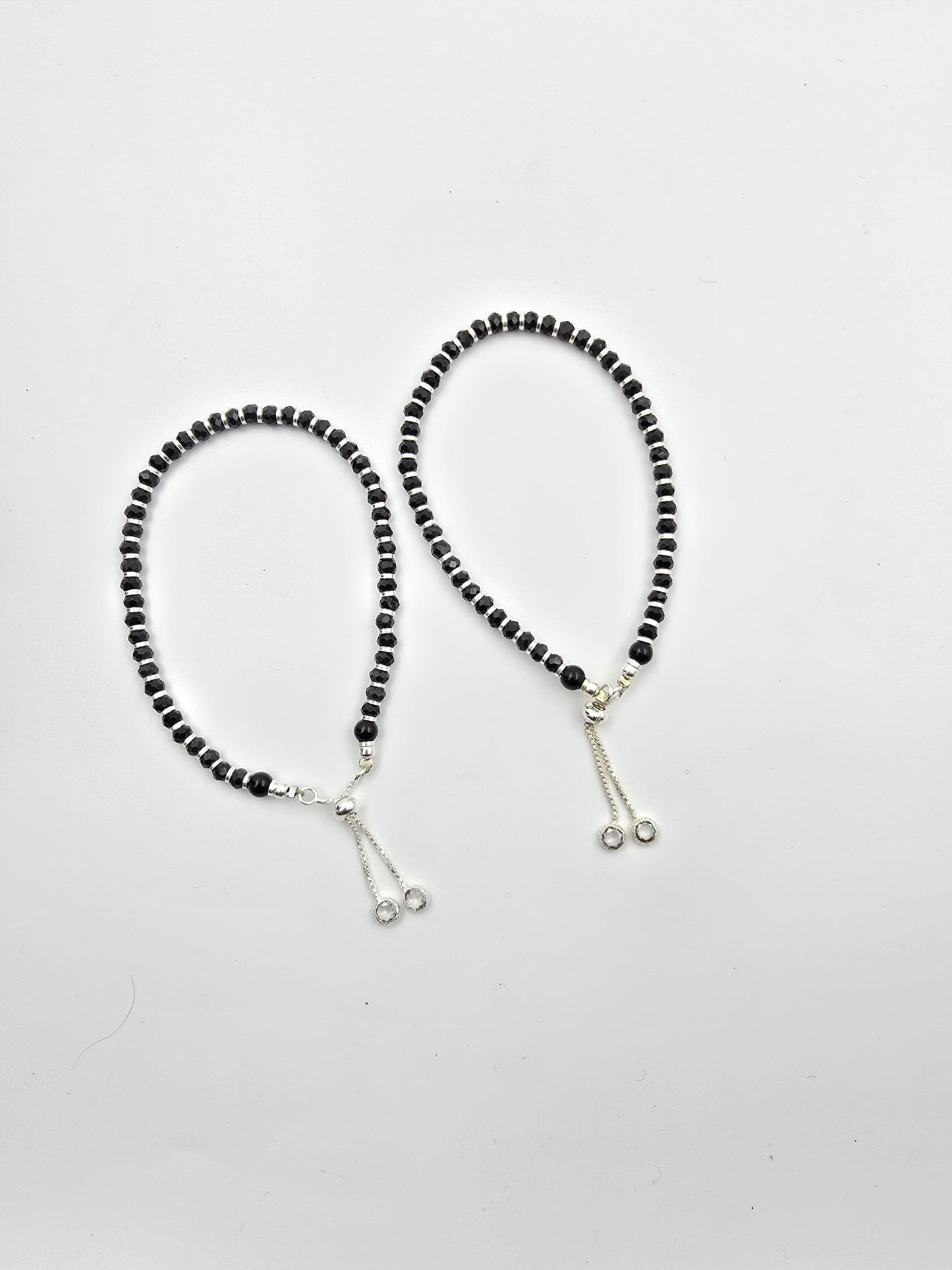925 Silver Black Beeds Ladies & Teen Adjustable Bracelet