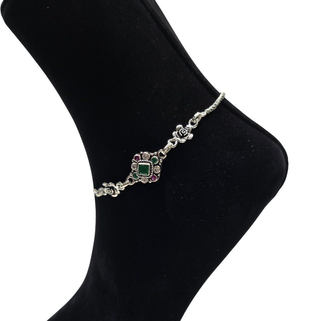 Pure 925 Silver Jaipuri Design Antique Payal AA4