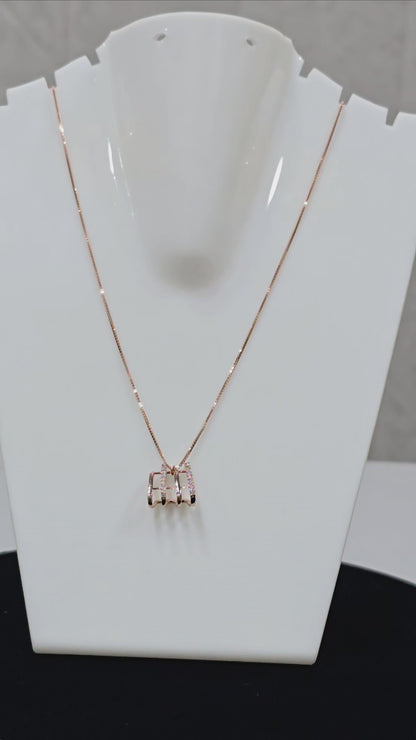 925 Rose Gold Polished Silver Chain With Diamond Cut Stones Pandant
