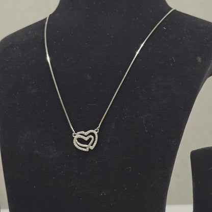 925 SIlver Girlish Chain With Double heart Pandant With Diamond Cut Stones
