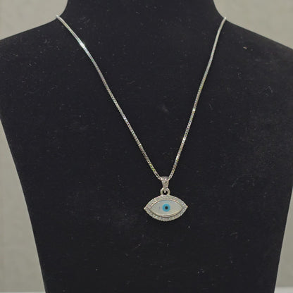 925 Silver Chain With Evil Eye Pandent With Cut Stones