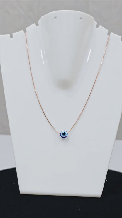 925 Rose Gold Polished Chain WIth Evil Eye Pandant